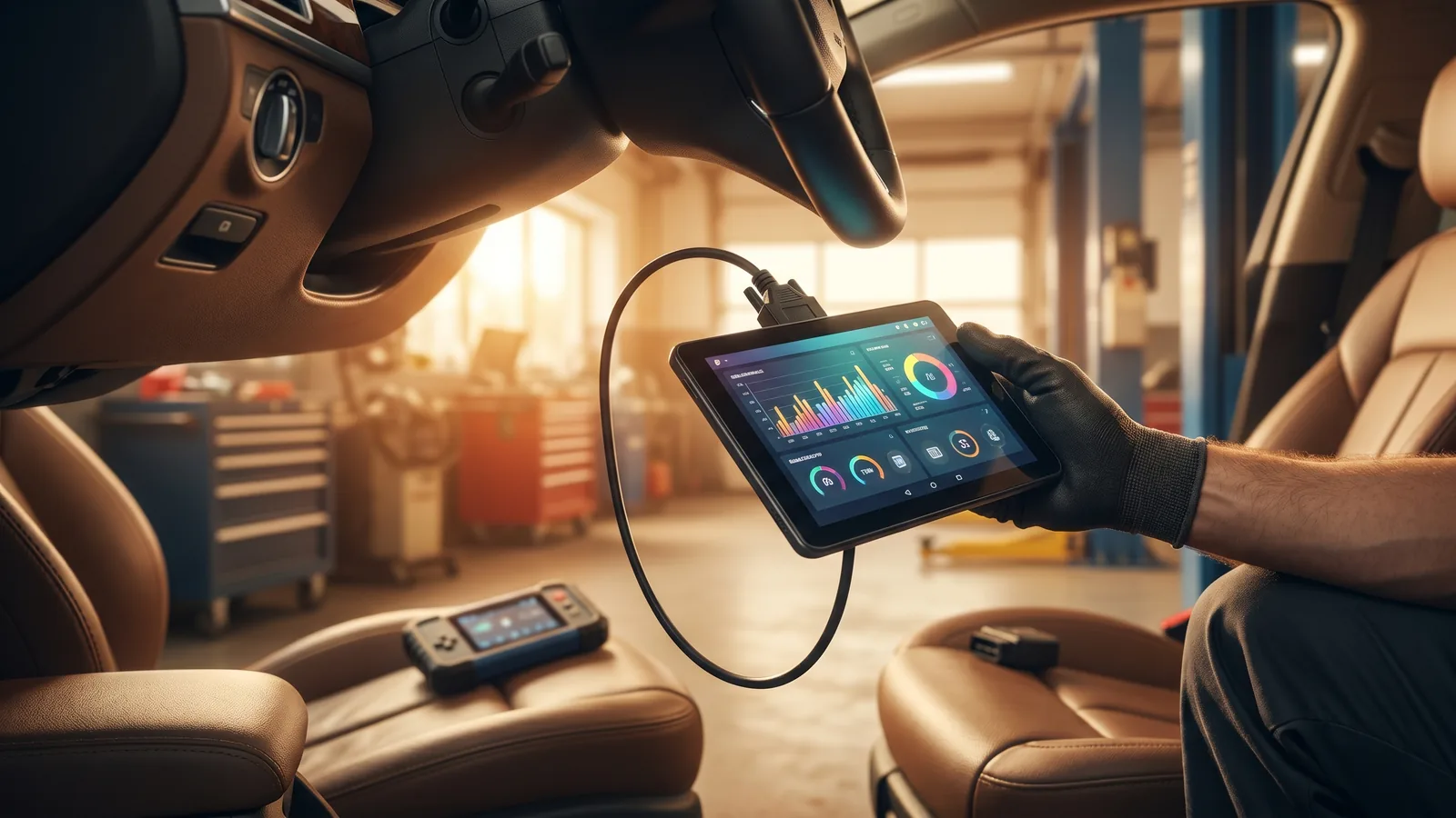 Valise de diagnostic auto OBD2 branchée sous le volant — comparatif de la gamme Launch CRP par InterCar