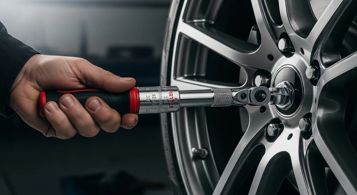 Clé dynamométrique 1/2 pouce serrant un écrou de roue de voiture en atelier — comparatif InterCar