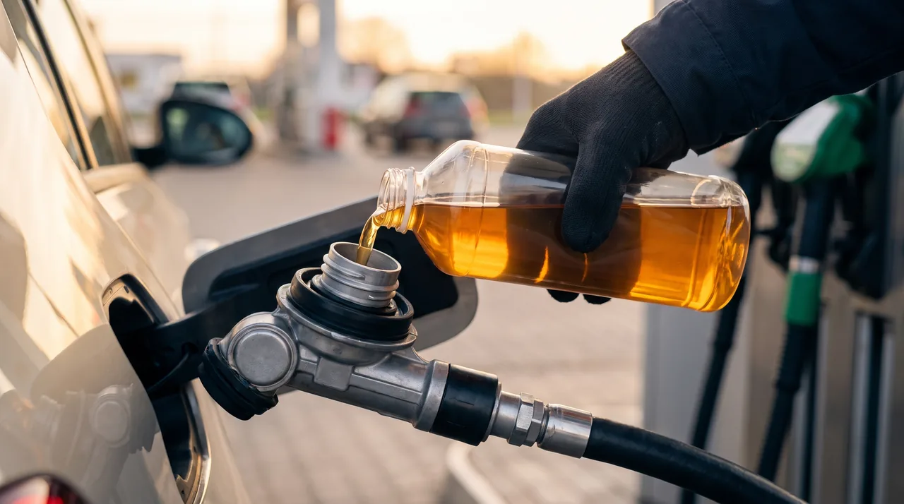 Additif nettoyant FAP diesel versé dans le réservoir d'une voiture pour régénérer le filtre à particules — comparatif InterCar
