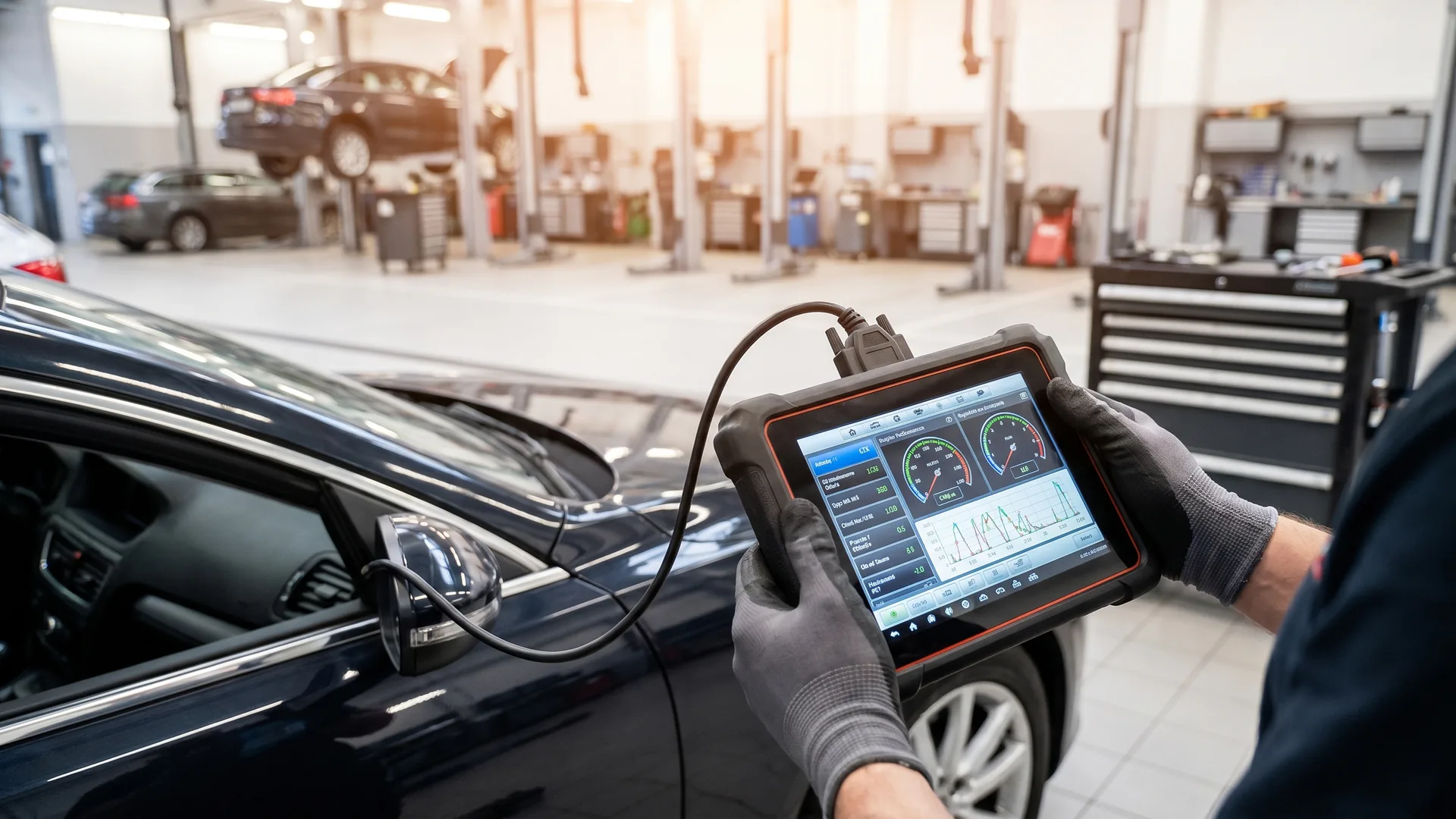 Valise de diagnostic Autel MaxiCOM branchée sur la prise OBD2 d'une voiture — comparatif InterCar