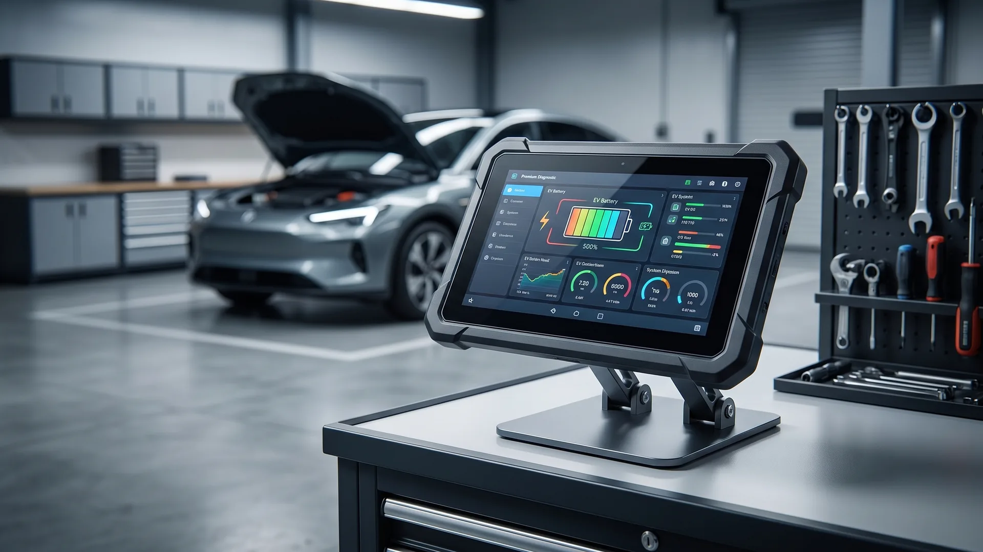 Valise de diagnostic Autel MaxiSys haut de gamme dans un atelier professionnel — comparatif InterCar