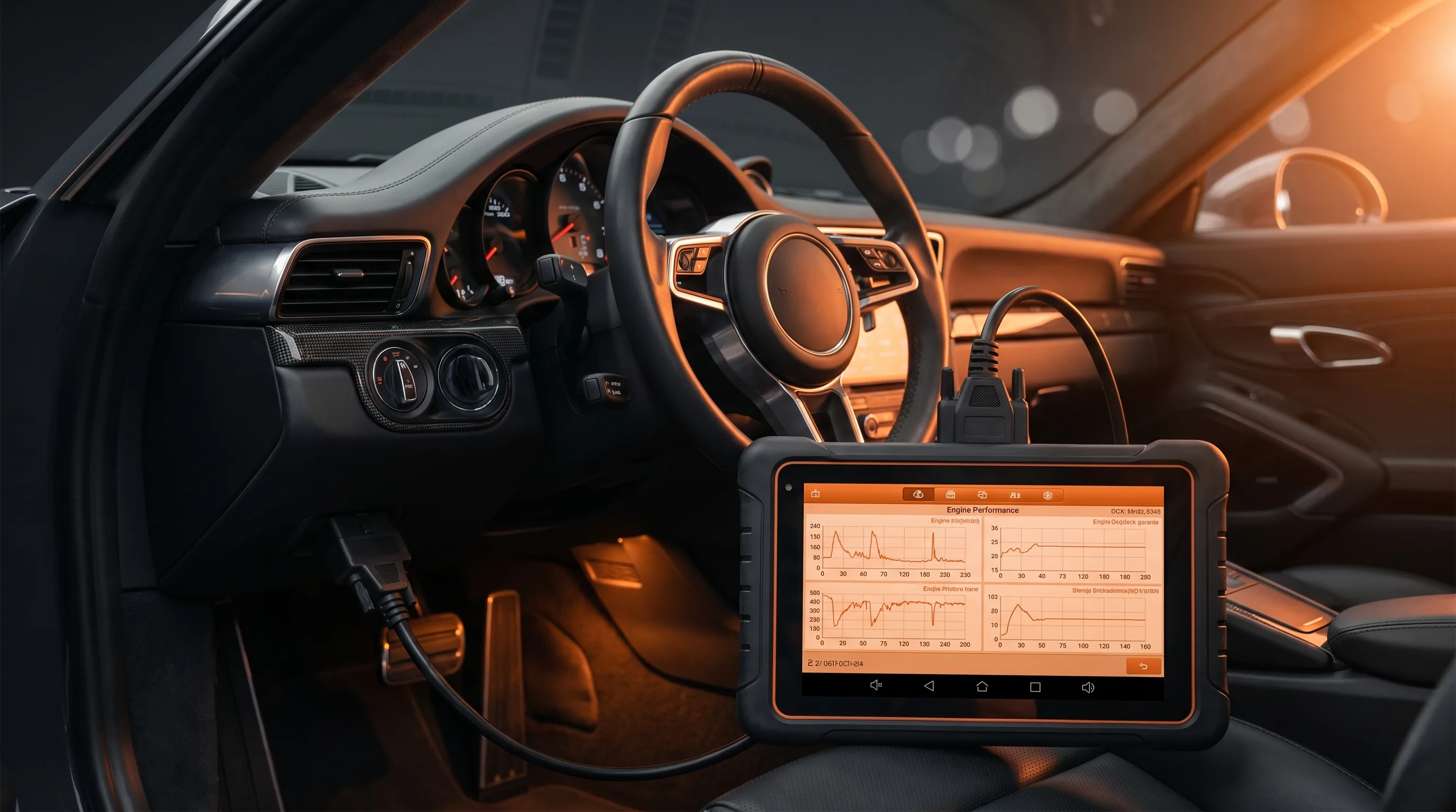 Valise de diagnostic auto OBD2 branchée sous le volant — comparatif InterCar