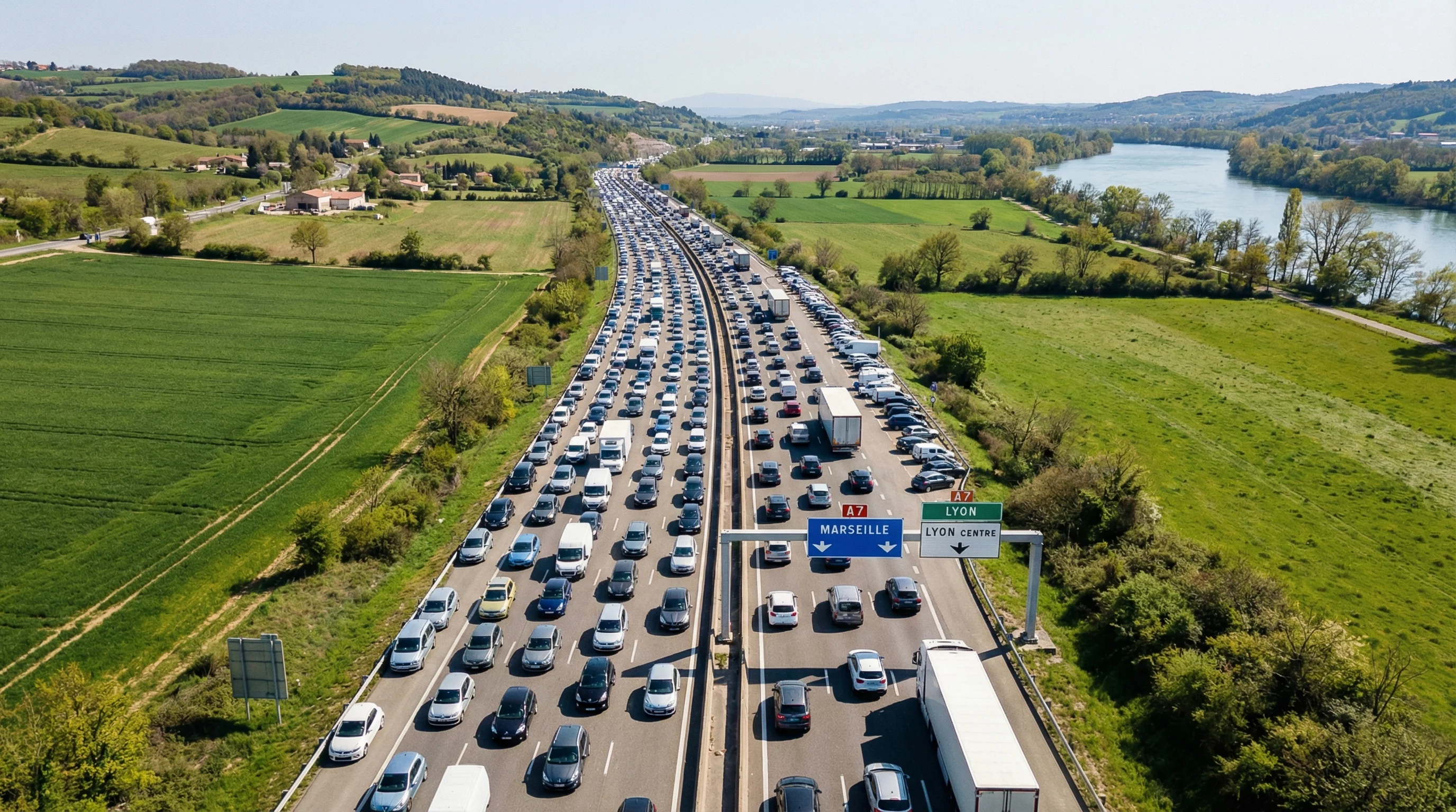 Embouteillages sur autoroute lors des départs de Pâques 2026