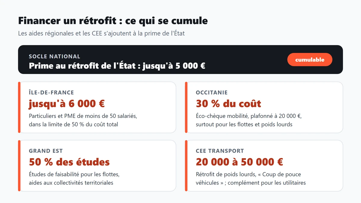 Aides au rétrofit électrique cumulables en France : prime de l'État, Île-de-France, Occitanie, Grand Est et CEE
