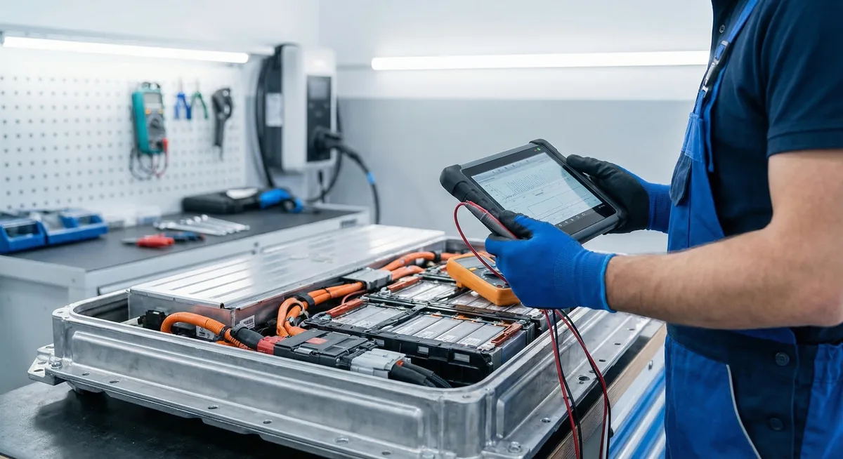Inspection de la batterie d'une voiture électrique - Diagnostic état de santé SOH