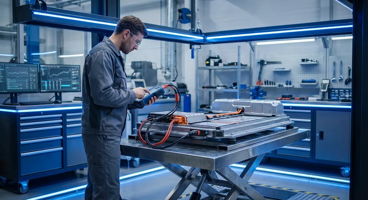 Diagnostic d'une voiture électrique en panne avec outil OBD spécialisé