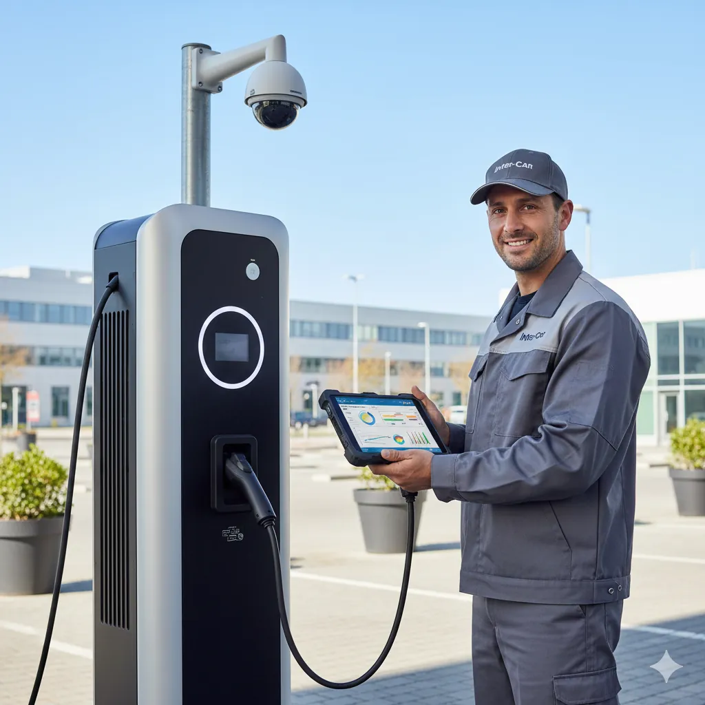 Technicien InterCar sur une borne