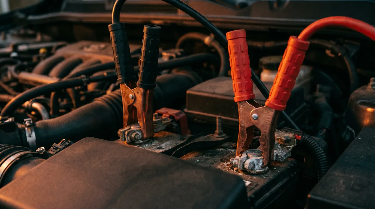 Branchement des pinces d'un booster InterCar sur la batterie d'une voiture