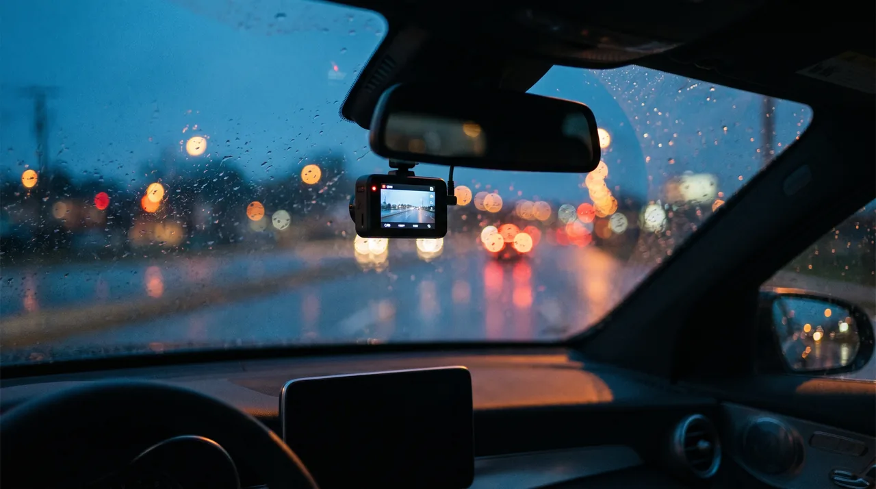 Dashcam 4K InterCar filmant la route depuis le pare-brise, preuve en cas d'accident