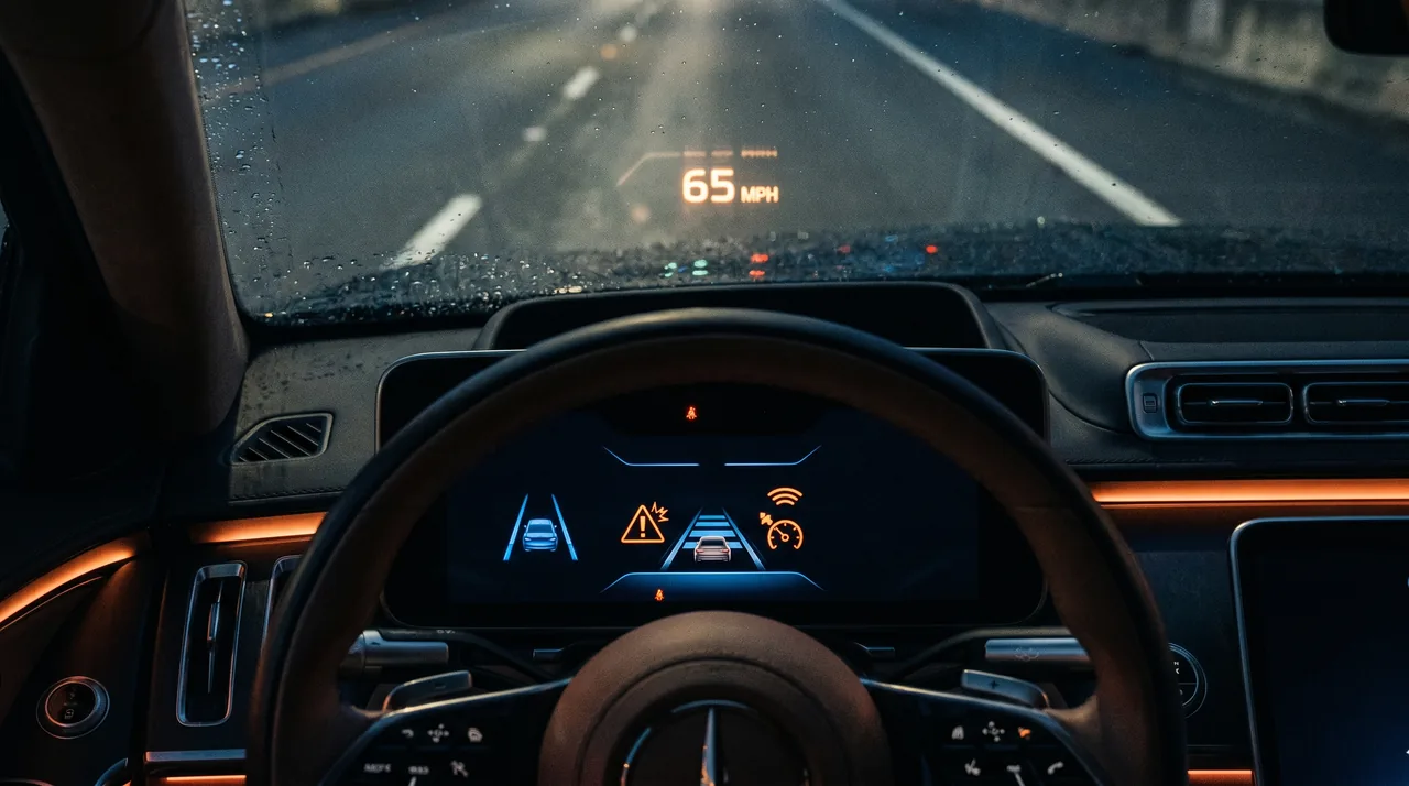 Tableau de bord avec voyants ADAS et afficheur tête haute — GSR2 expliqué par InterCar