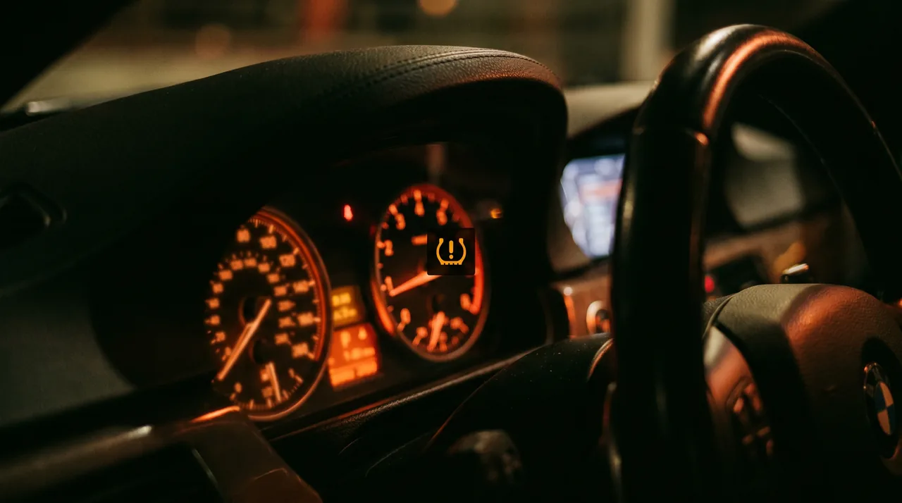 Voyant de pression des pneus TPMS allumé au tableau de bord d'une voiture