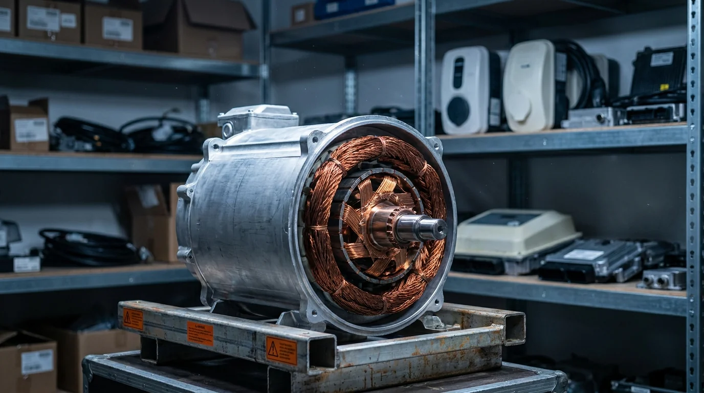 Moteur électrique d'occasion testé et prêt à la revente comme pièce de réemploi