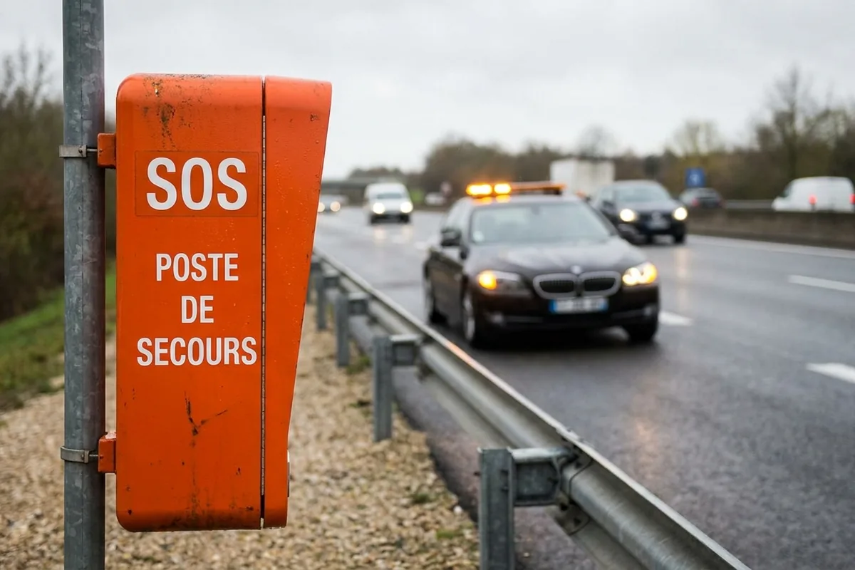 Borne d'appel d'urgence orange sur autoroute