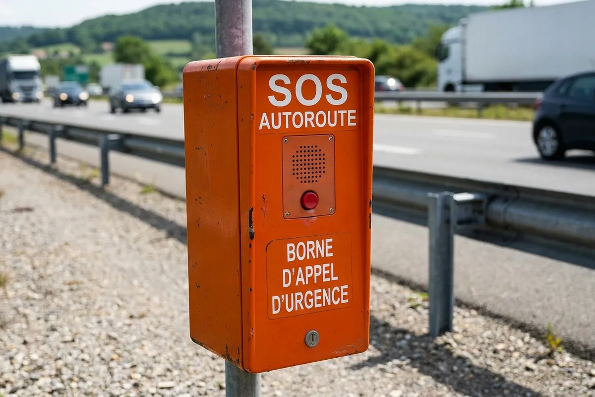 Borne d'appel d'urgence orange sur autoroute