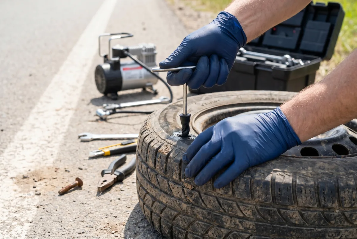 Réparation d'un pneu crevé sur place par un technicien mobile InterCar