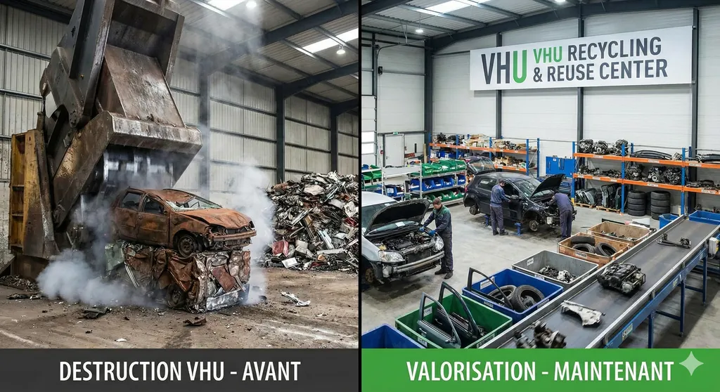 Infographie : Différence entre Destruction VHU et Valorisation à Poitiers